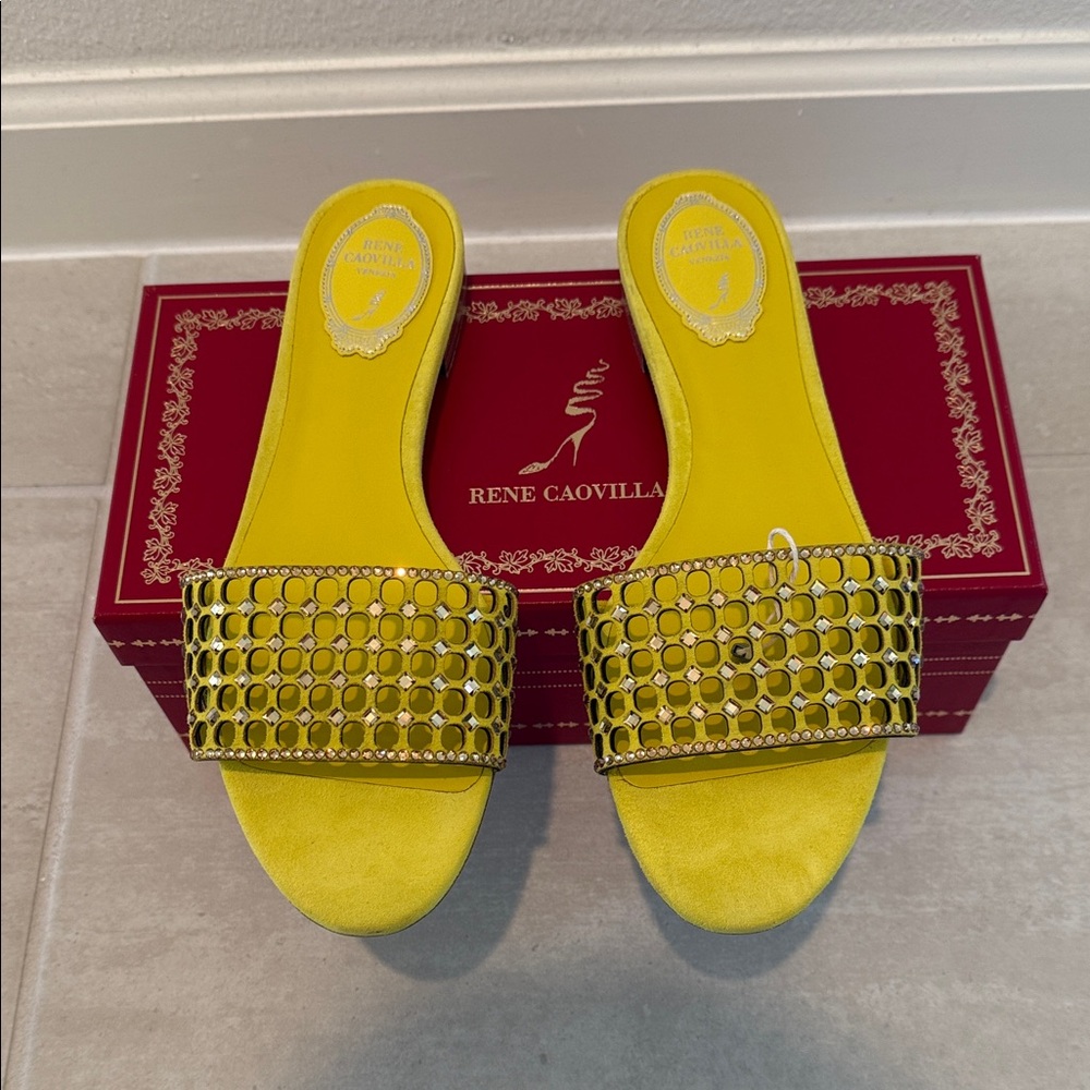 Rene Caovilla Yellow Crystal Sandals size 10